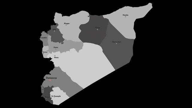 Vector map of Syria with names of cities and with borders city