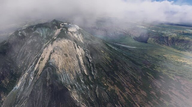 Side aerial view of Ol Doinyo Lengai Volcano Mount. Tanzania