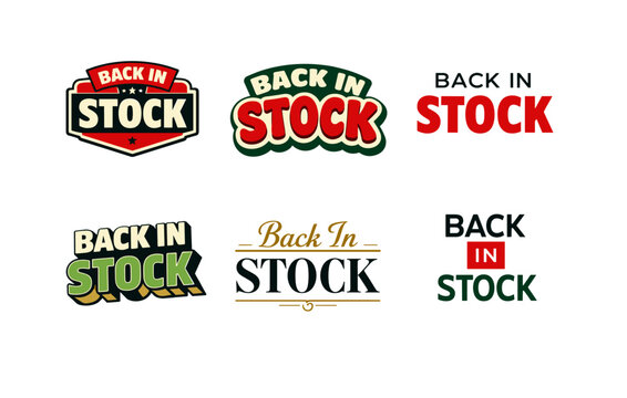 Back in stock labels - collection of retro and modern typography designs