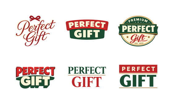 Collection of perfect gift logos in red and green themed designs