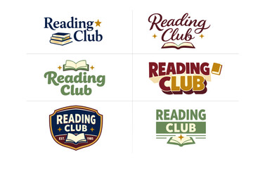 Obraz premium Diverse reading club logos featuring books and open pages