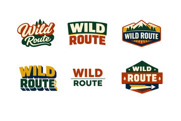 Obraz premium Wild route adventure logos: nature-themed designs for outdoor enthusiasts