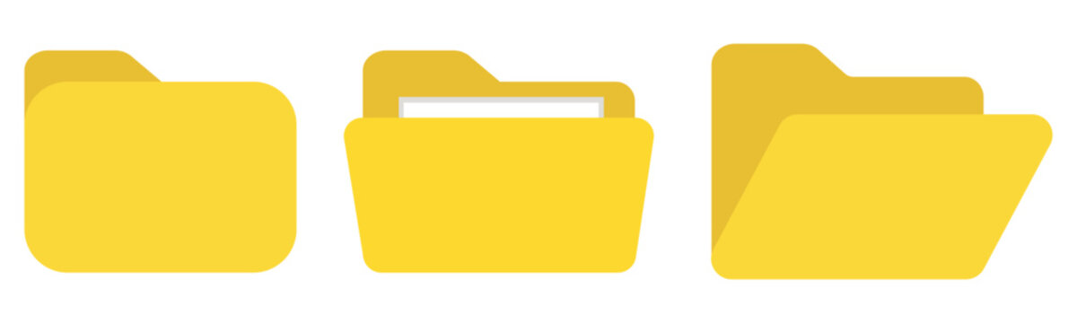 Set of yellow file folders icons for computer interface, document storage, and digital organization