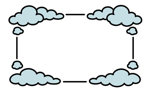 Cute blue cloud frame with black border silhouette for greeting cards and child-friendly design