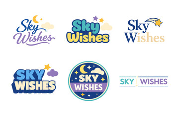 Naklejka premium Colorful sky wishes logos with stars and clouds