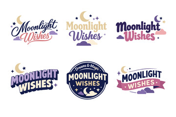 Fototapeta premium Moonlight wishes logos collection with stars and moons in various styles