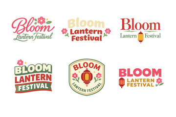 Obraz premium Bloom lantern festival logo designs with floral and lantern elements