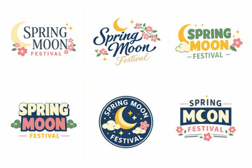 Obraz premium Spring moon festival logos with floral and celestial designs