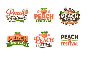 Obraz premium Peach festival logos collection with fresh fruit designs and local farm themes