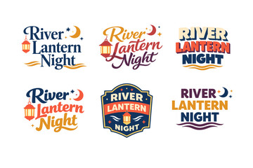 Obraz premium River lantern night event logos with lanterns, moon, and wave designs