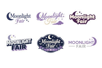 Naklejka premium Moonlight fair logo designs with crescent and stars in various styles