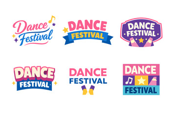 Obraz premium Colorful dance festival logos with musical and star elements