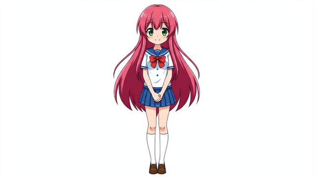 Pixel Art Anime School Girl With Pink Hair And Blue Skirt