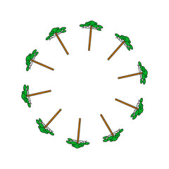 Cute round frame with doodle araucaria trees isolated on white background. © Minur
