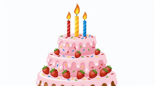 Pixel Art Birthday Cake With Candles and Strawberries Footage