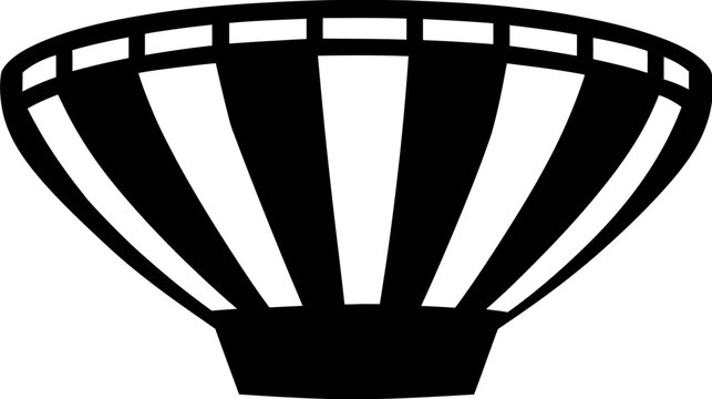 A black and white stylized illustration, resembling a rounded container with vertical stripes