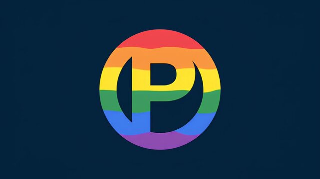 Motion Graphic Animation of Pride Rainbow P Logo Icon on Dark Blue Background