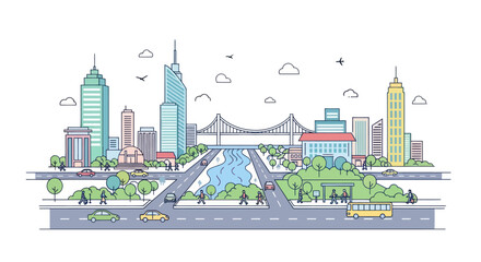 Fototapeta premium cityscape with bridge and skyscrapers