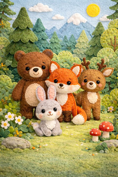 Cute Forest Animals Friends in Woodland Illustration