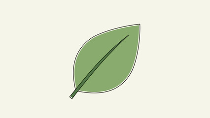 A simple green leaf line art illustration on a clean white background.