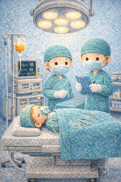 Cute Cartoon Surgeons Performing Surgery in Operating Room