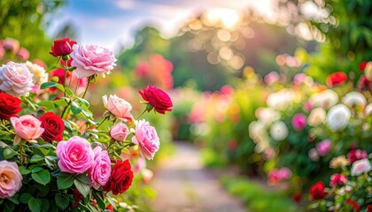 Vibrant Roses in a Serene Garden.