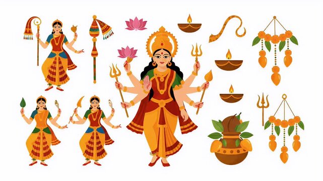 Pixel Art Durga Maa With Diyas And Lotuses Festive Indian Goddess
