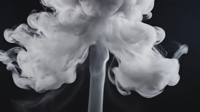 Abstract White Smoke Explosion Against Dark Background Slow Motion.