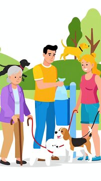 People Walking Dogs In A Park With Trees And A Bench
