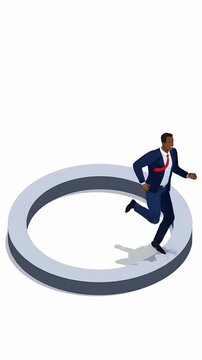 Pixelated Businessman Runs in a Grey Circle Loop Animation