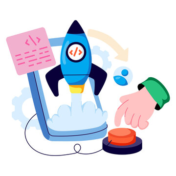 A flat design illustration of mobile app launch 