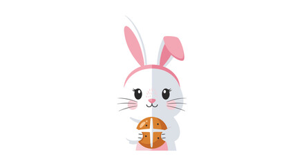 Obraz premium Adorable Easter Bunny Holding Egg Illustration.
