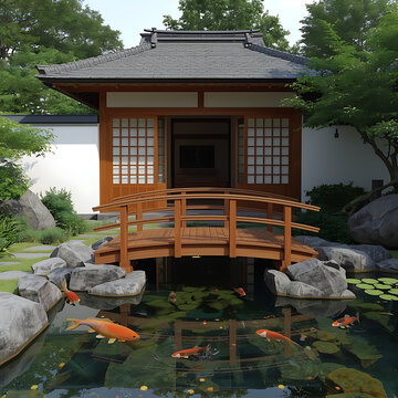La imagen muestra una casa tradicional japonesa rodeada de naturaleza, con una arquitectura elegante hecha principalmente de madera y techos inclinados t&iacute;picos del estilo oriental.