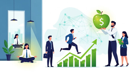 Obraz premium Business Professionals with Green Apple Graph.