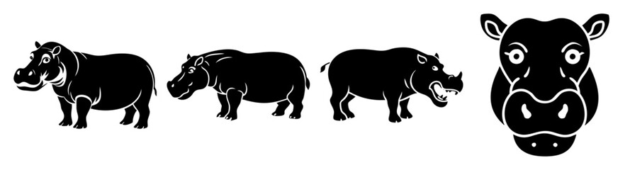 Obraz premium Hippo animal icons set black and white flat design vector illustration scalable graphic