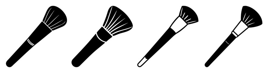 Fototapeta premium Set of four professional makeup brushes flat design vector illustration isolated on white background