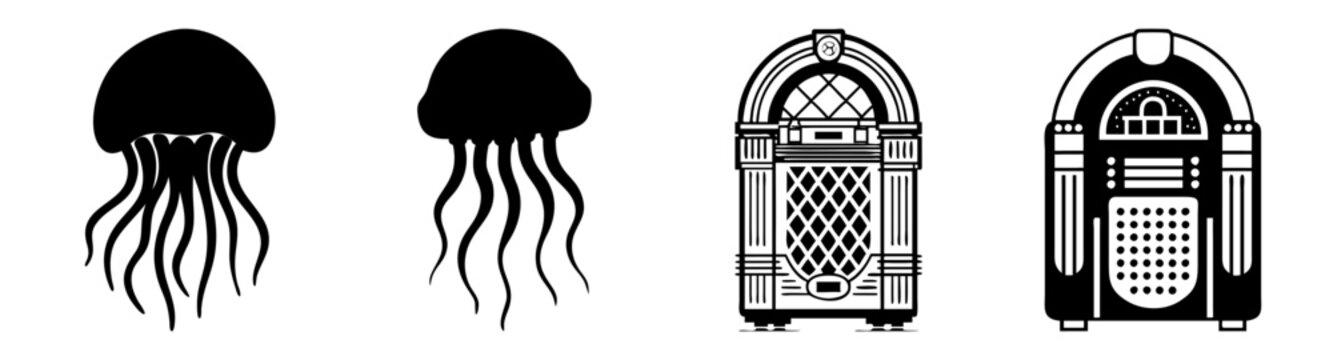 Jellyfish and vintage jukebox vector icon pack flat design illustration scalable art