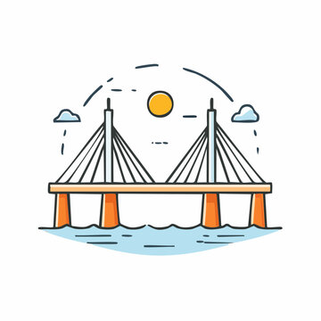 Cable Stayed Bridge Illustration with Clouds.