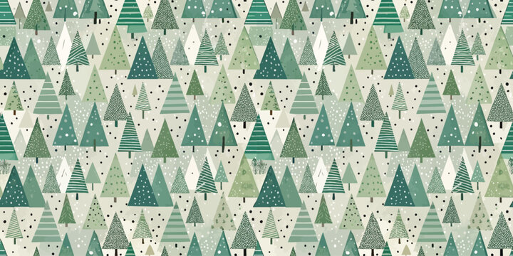 Aesthetic repeating pattern of green triangular trees on a neutral background Vector