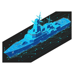 Blue Naval Warship 3D Model Illustration.