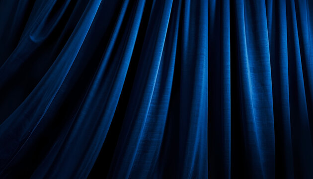 Dark Blue Velvet Curtain with Soft Folds and Lighting Effects