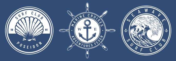 Nautical club logos on blue © DGIM studio