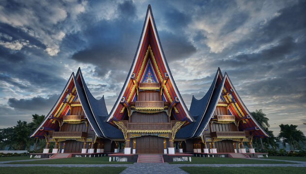 Traditional Balinese Temple with Cloudy Sky.