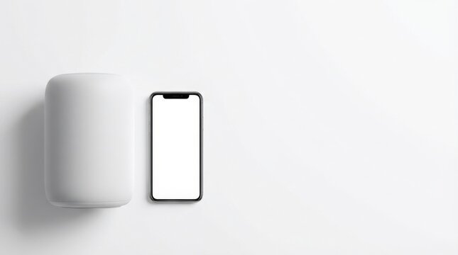 Minimalist Smart Speaker and Smartphone Mockup Isolated on White