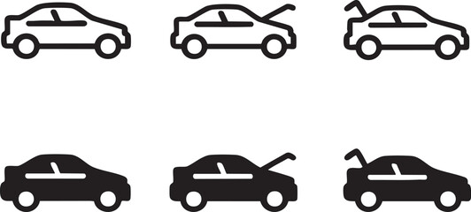 Set of car icons representing open hood and trunk for automotive services and repair concepts isolated on white © Aliza