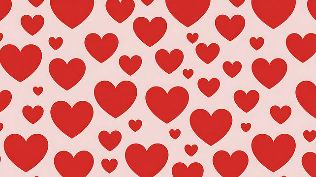 A vibrant pattern of red hearts against a soft pink background, expressing love and affection.
