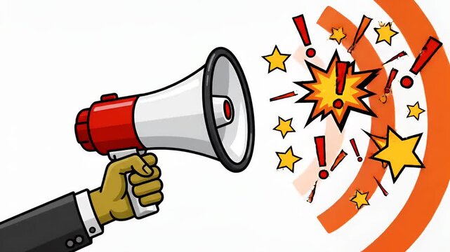 Pixel Art Hand with Megaphone Announcement Sound Waves Animation