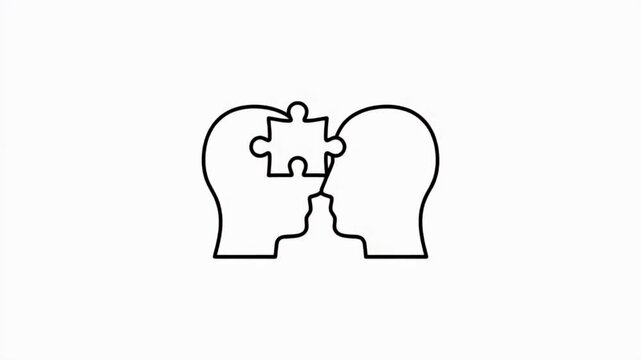 Puzzle Piece Connecting Two Heads Symbolizing Shared Ideas