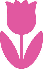 Fototapeta premium Graphic illustration of a stylized pink tulip with stem and two leaves on a white background