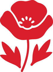 Obraz premium Single red poppy with stem and leaves isolated on a white background for remembrance day